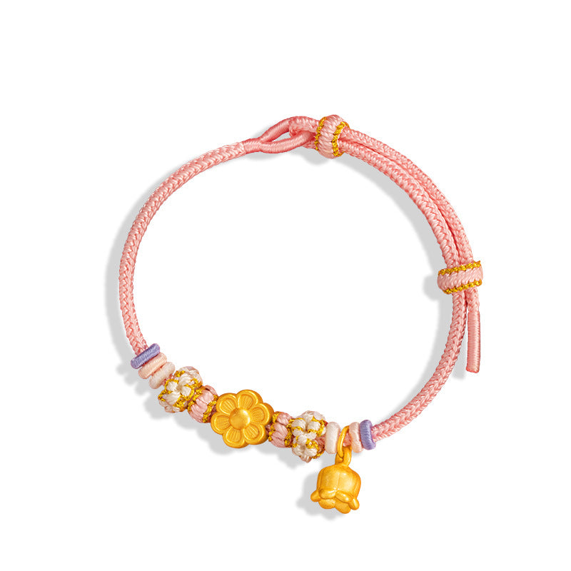 999 Silver Peach Blossom Hand Rope Prosperity and Wealth Bracelet