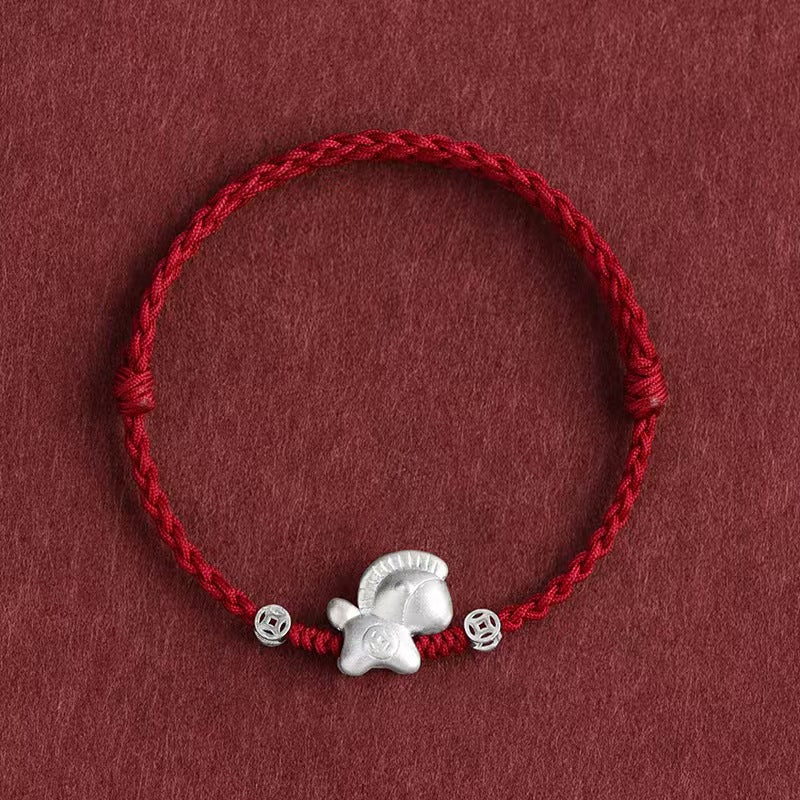 999 Sterling Silver Horse Red String Peace and Tranquility Bracelet