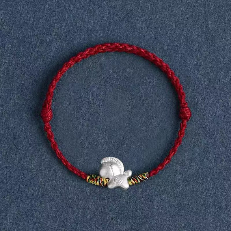 999 Sterling Silver Horse Red String Peace and Tranquility Bracelet