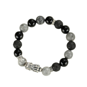 999 silver Pixiu Black Obsidian Courage and Strength Bracelet