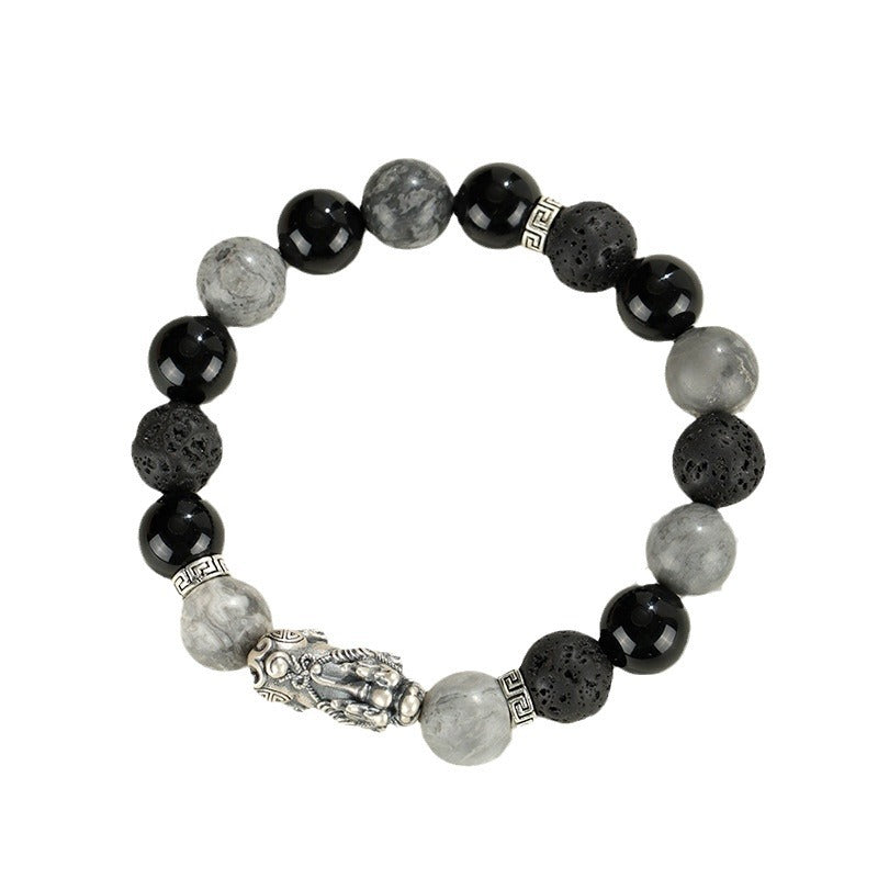 999 silver Pixiu Black Obsidian Courage and Strength Bracelet
