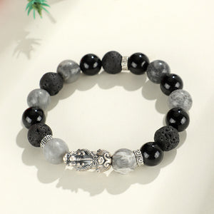 999 silver Pixiu Black Obsidian Courage and Strength Bracelet