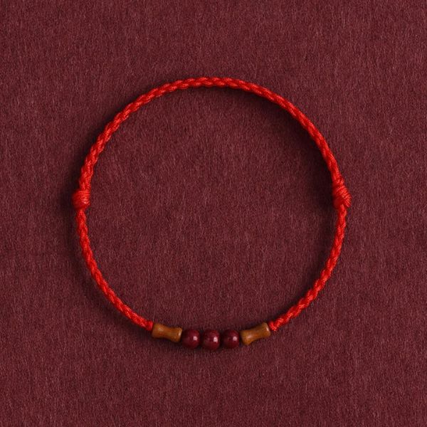 Adjustable Red String Bracelet with Wooden & Red Beads