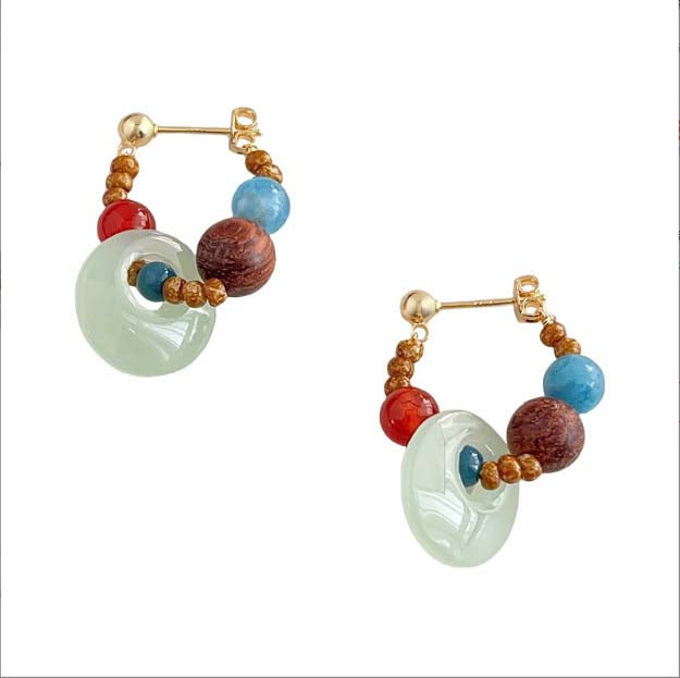 Aquamarine & Red Agate Earrings | Chinese Style Earrings | Rosewood and Silver Jewelry