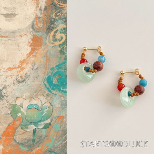 Aquamarine & Red Agate Earrings | Chinese Style Earrings | Rosewood and Silver Jewelry