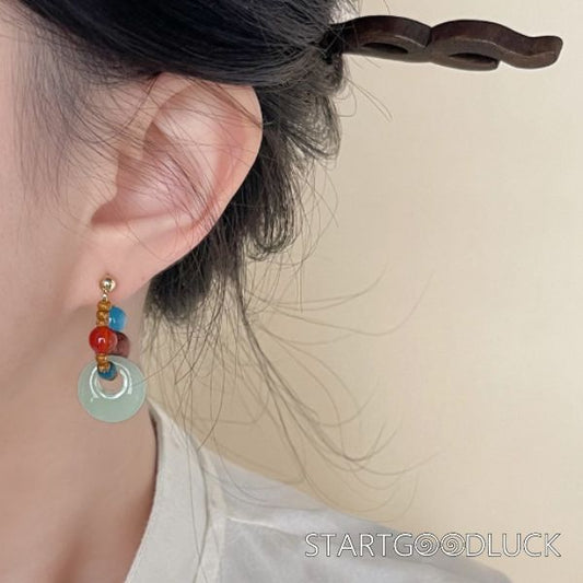 Aquamarine & Red Agate Earrings | Chinese Style Earrings | Rosewood and Silver Jewelry