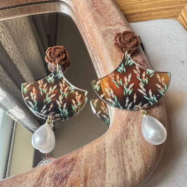 Autumn Acrylic Earrings | Pearl Drop Earrings | Earring Or Ear-clip Type