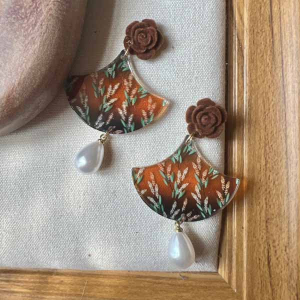 Autumn Acrylic Earrings | Pearl Drop Earrings | Earring Or Ear-clip Type