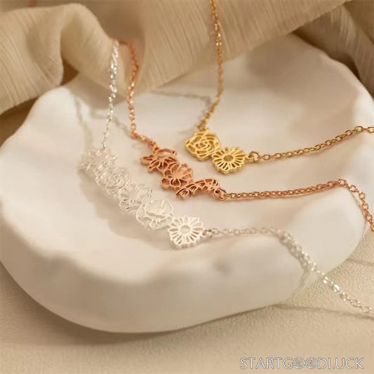 Birth Flower necklace - Monthly Floral Pendant in Gold/Silver/Rose Gold