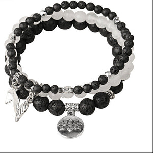 Black Crystal Bracelet with Natural Stone beads and rose charm