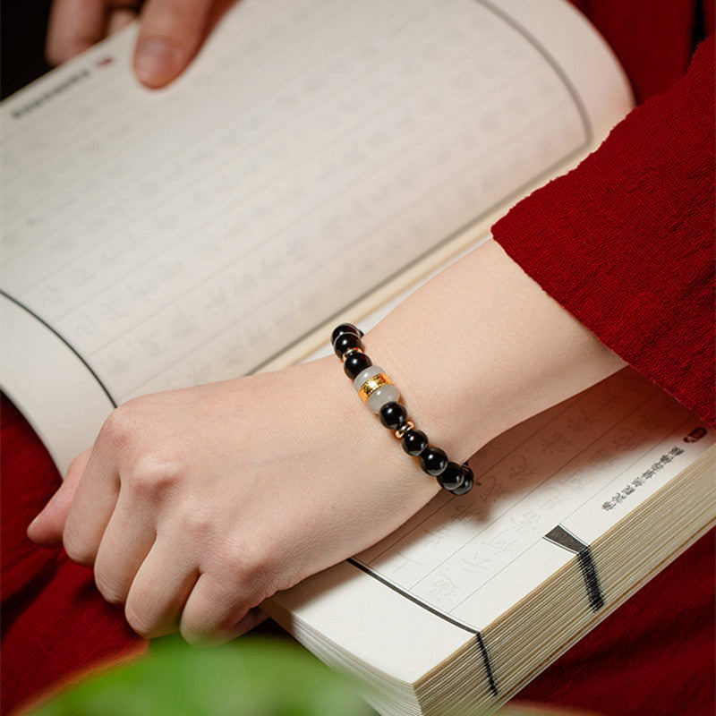 Black Obsidian 14K Gold With Jade Balance and Harmony Couple Bracelet Set