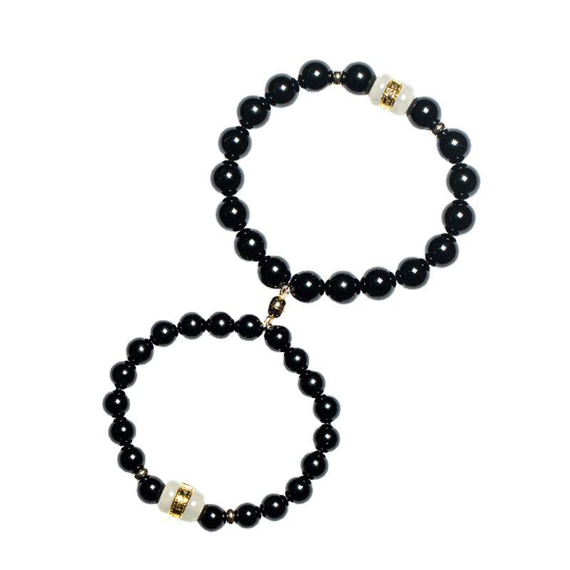 Black Obsidian 14K Gold With Jade Balance and Harmony Couple Bracelet Set