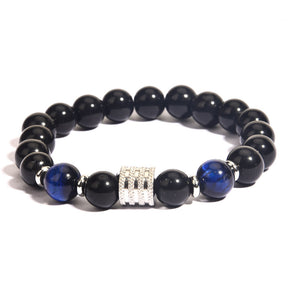 StartGoodLuck Men’s Black Obsidian Bead Bracelet with Silver Accents