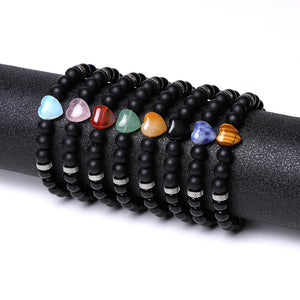 Black Obsidian heart stone bracelet detail