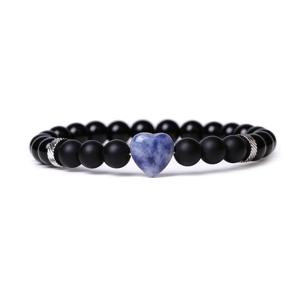 Black Obsidian Bracelet With blue Heart Stone