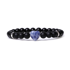 Black Obsidian Bracelet With blue Heart Stone