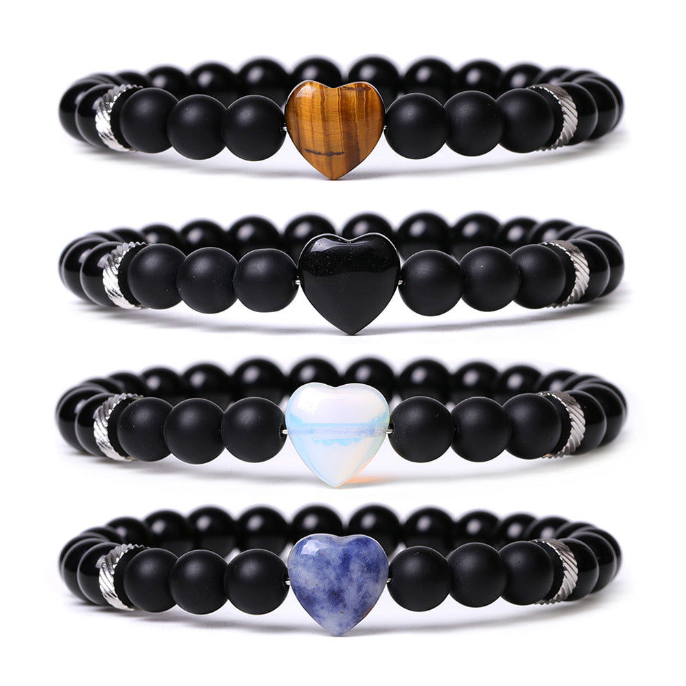 Black Obsidian Bracelet With Heart Stone perfect gift for love