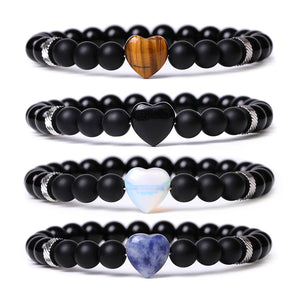 Black Obsidian Bracelet With Heart Stone perfect gift for love