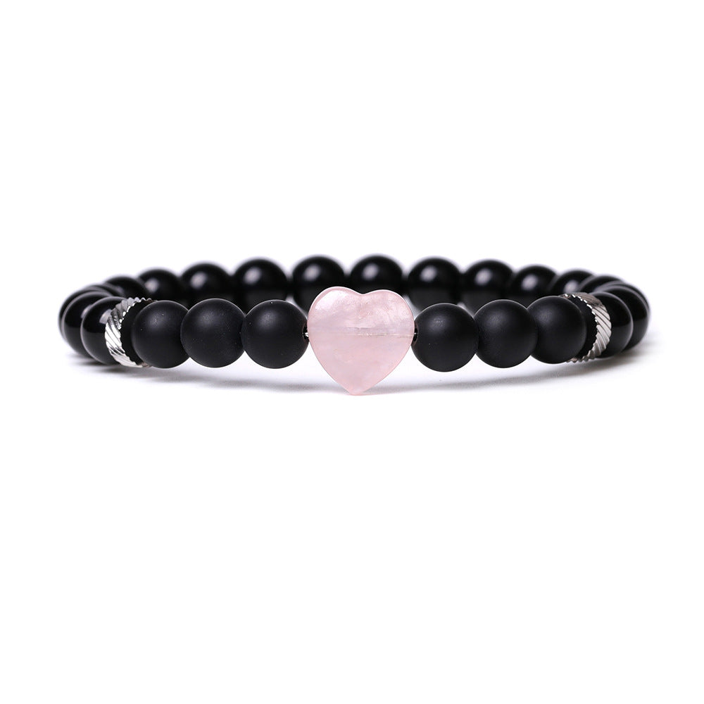 black Obsidian Bracelet With pink Heart Stone