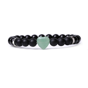 Black Obsidian Bracelet With green Heart Stone