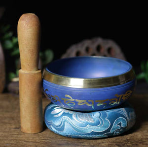 Blue Tibetan-inscribed Singing Bowl | Soothe Anxiety