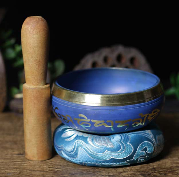 Blue Tibetan-inscribed Singing Bowl | Soothe Anxiety