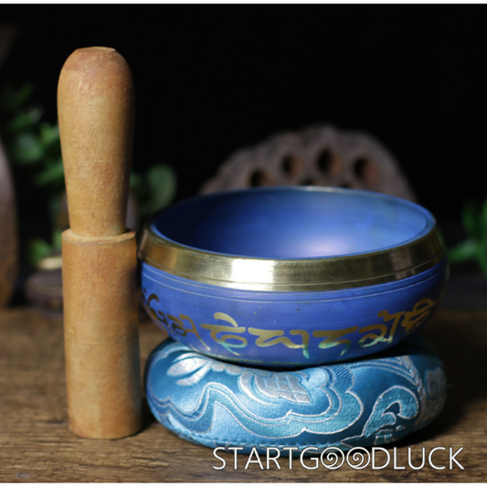 Blue Tibetan-inscribed Singing Bowl | Soothe Anxiety