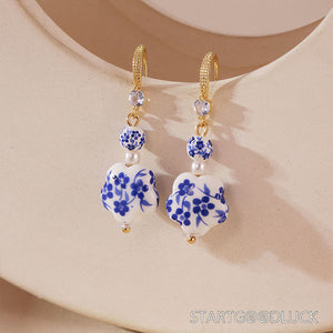 Blue and White Porcelain Earrings - Chinese Style - StartGoodLuck