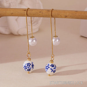 Blue and White Porcelain Earrings - Chinese Style - StartGoodLuck