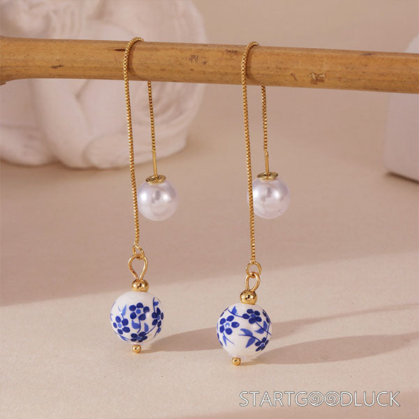 Blue and White Porcelain Earrings - Chinese Style - StartGoodLuck
