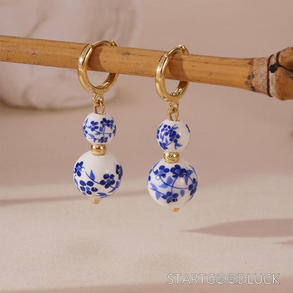 Blue and White Porcelain Earrings - Chinese Style