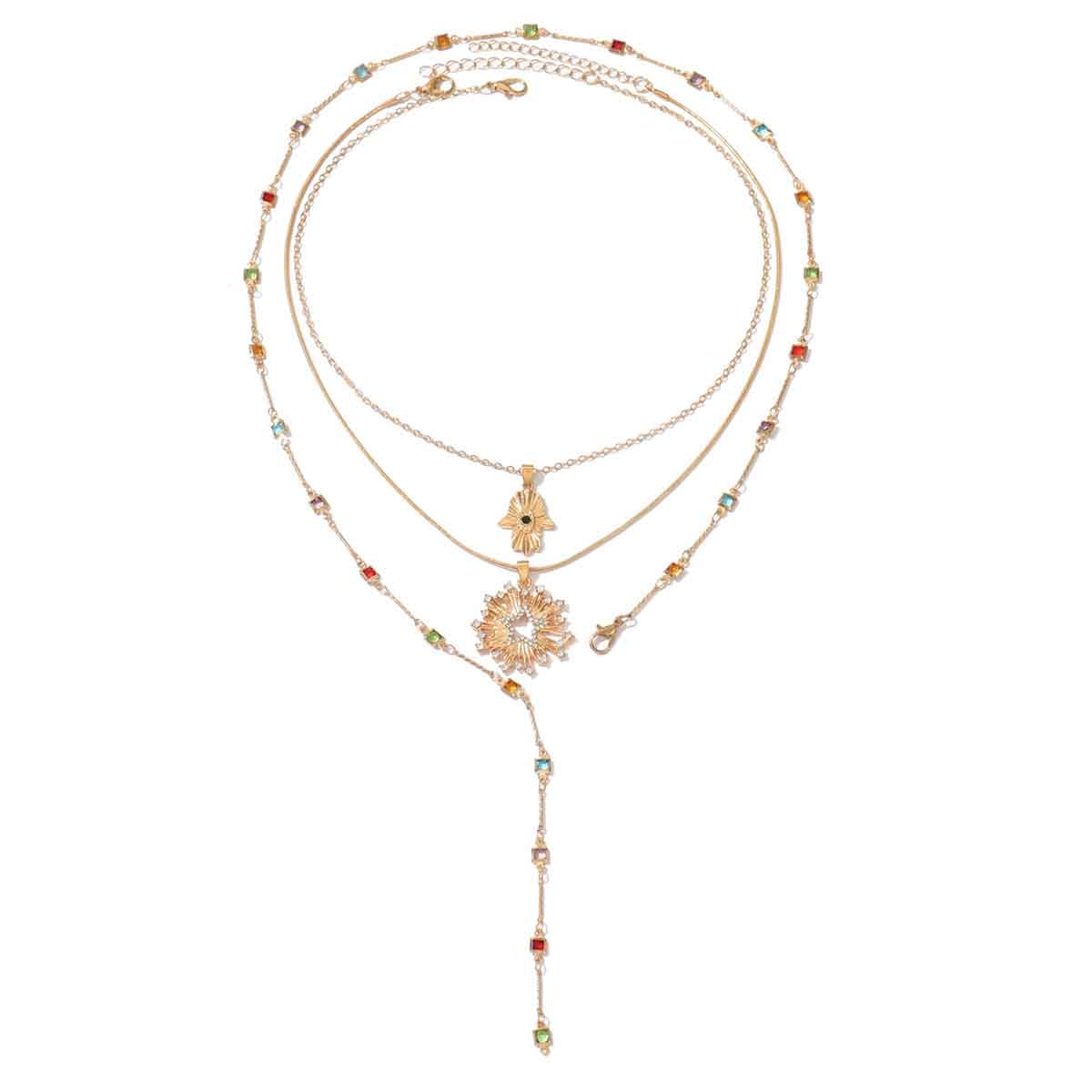 Bohemian Layered Necklace - Colorful Crystal Statement Jewelry