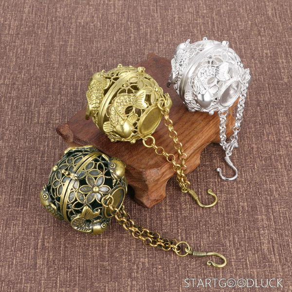 Brass fish Hanging Incense ball Burner - oriental household Portable Incense Censer for Aromatherapy & Decor