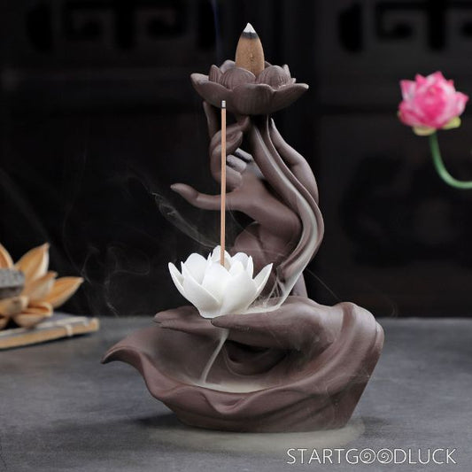 Buddha Incense Burner - Buddha Hand Incense Holder with Lotus or Buddha Decoration