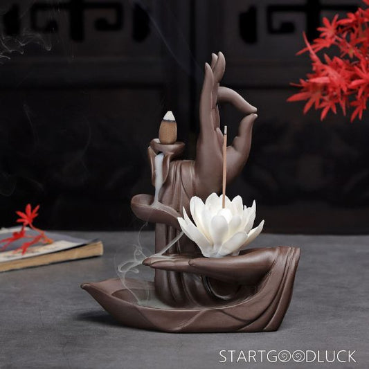 Buddha Incense Burner - Buddha Hand Incense Holder with Lotus or Buddha Decoration