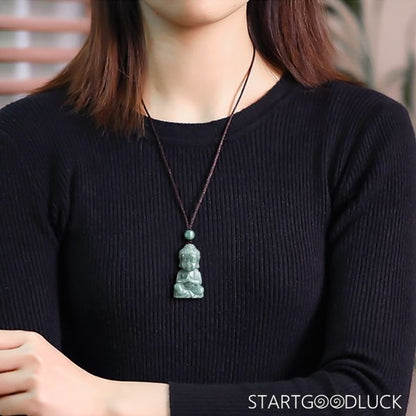 Buddha Jade Pendant Necklace - Hand-Carved Green Jade ,Spiritual Protection & Daily Elegance
