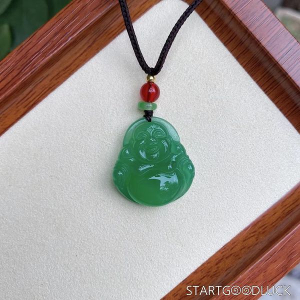 Buddha Jade Stone Necklace | Multi - Color laughing Buddha Jadeite Stone Pendant