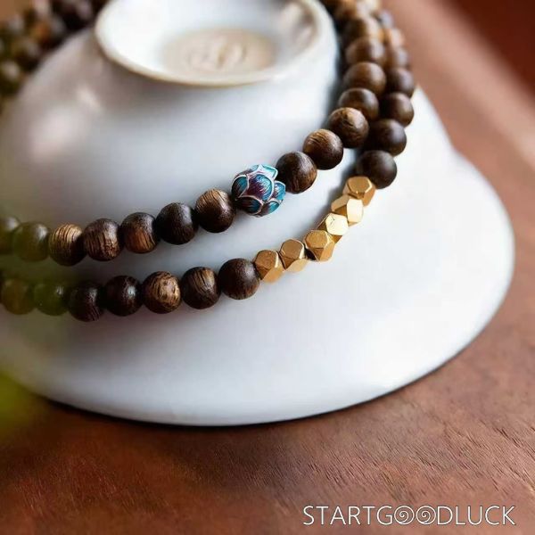 Buddhist Bracelet | Gaharu Agarwood bracelet with Lotus Spacer bead