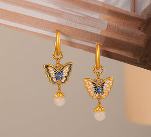 Butterfly Earrings enamel pearl exquisite versatile Earrings