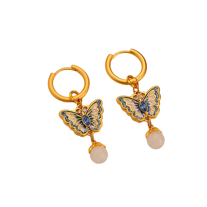 Butterfly Earrings enamel pearl exquisite versatile Earrings