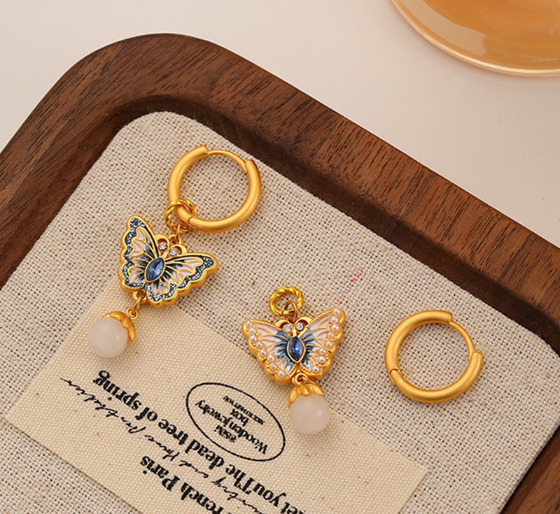 Butterfly Earrings enamel pearl exquisite versatile Earrings