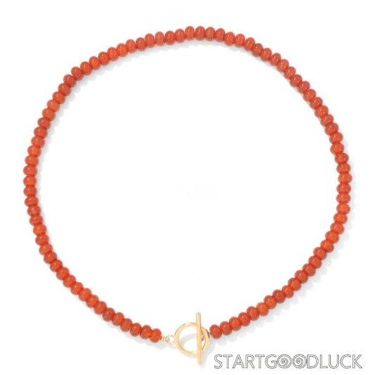 Carnelian Beaded Necklace - Western Fashion Statement Choker with Gold Toggle Clasp