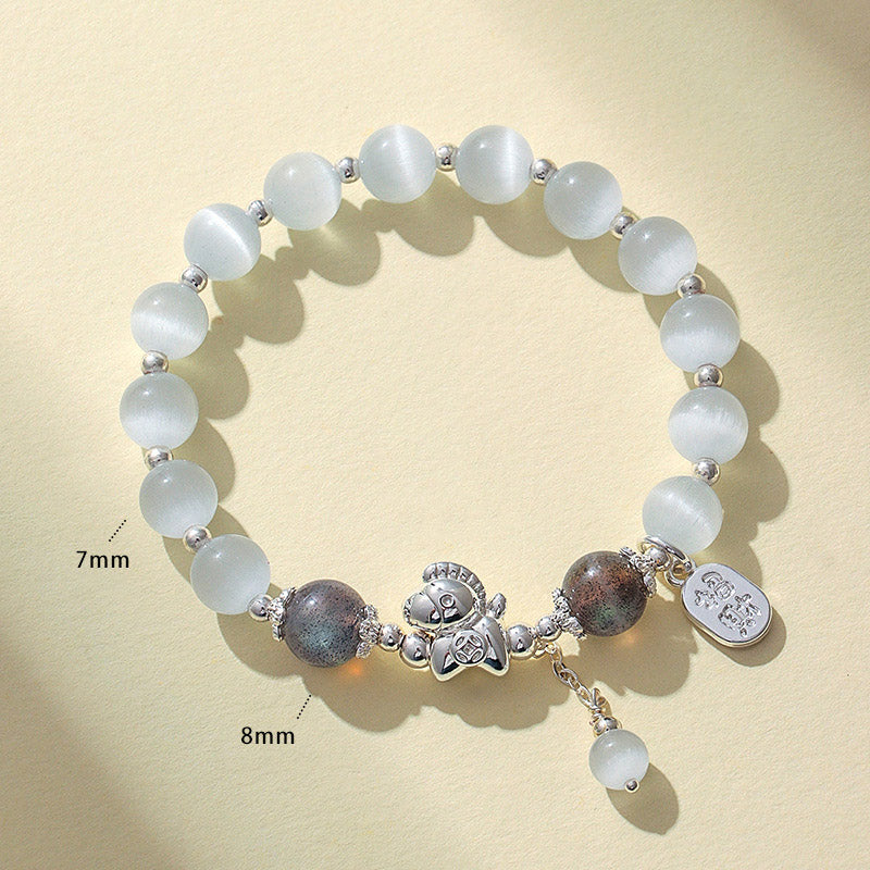 Cat's Eye Natural Aquamarine Crystal Beaded Balance and Harmony Bracelet