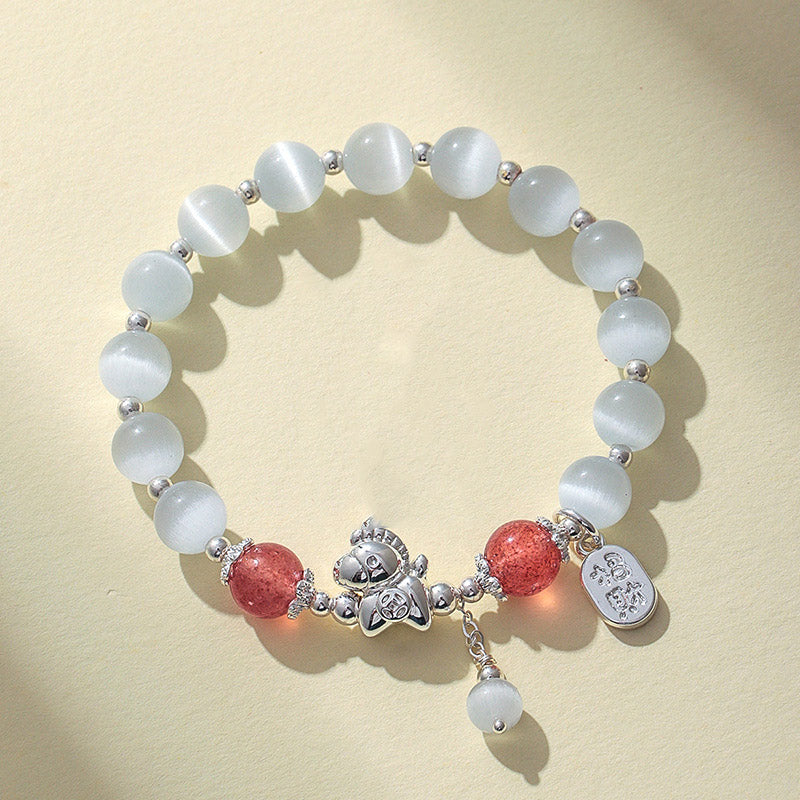 Cat's Eye Natural Aquamarine Crystal Beaded Balance and Harmony Bracelet