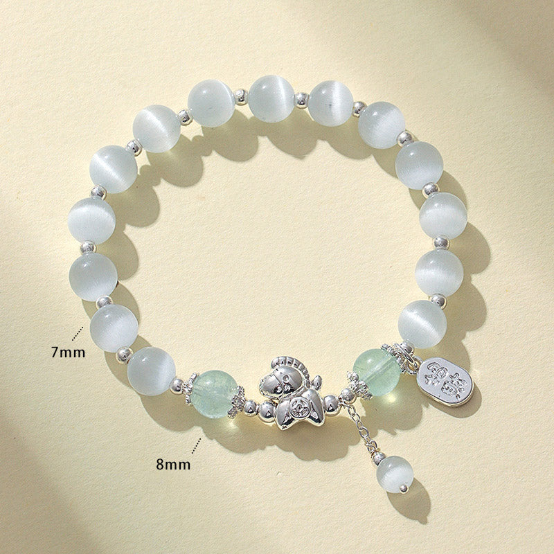 Cat's Eye Natural Aquamarine Crystal Beaded Balance and Harmony Bracelet