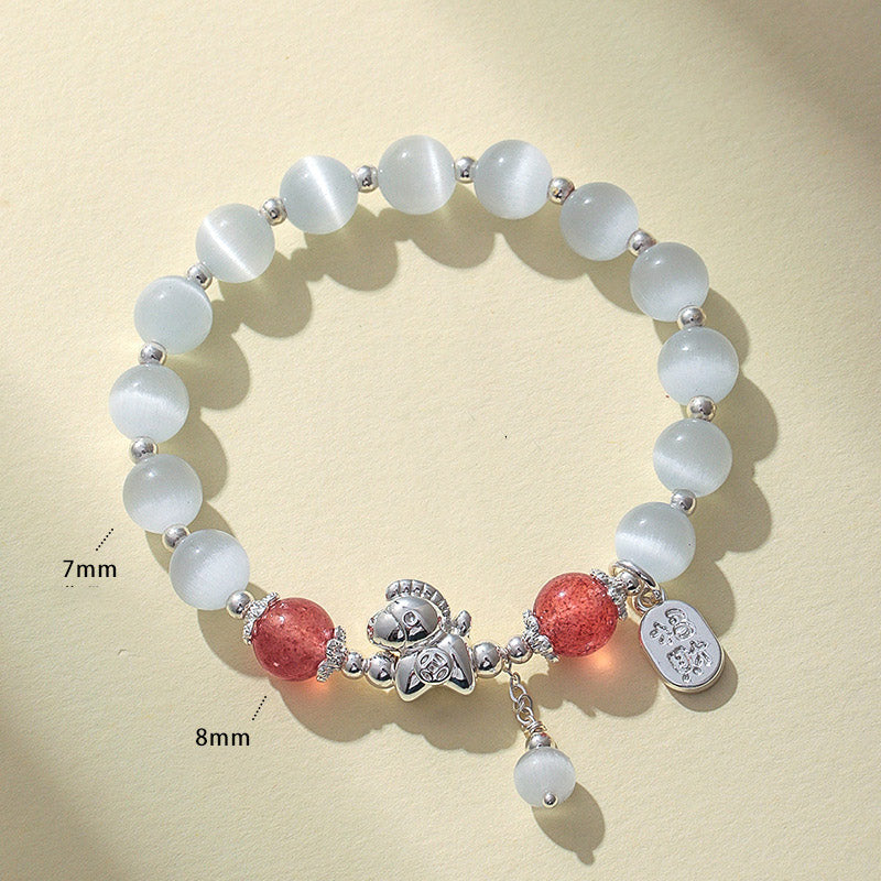 Cat's Eye Natural Aquamarine Crystal Beaded Balance and Harmony Bracelet