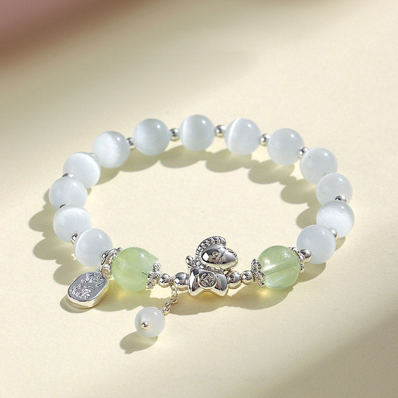Cat's Eye Natural Aquamarine Crystal Beaded Balance and Harmony Bracelet
