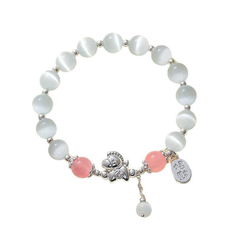 Cat's Eye Natural Aquamarine Crystal Beaded Balance and Harmony Bracelet
