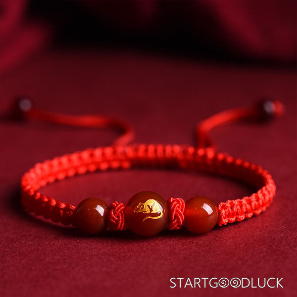 Chinese Zodiac Red-String Bracelet - Natural Red Agate | Lucky Amulet