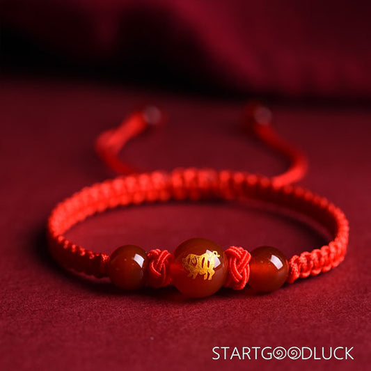 Chinese Zodiac Red-String Bracelet - Natural Red Agate | Lucky Amulet